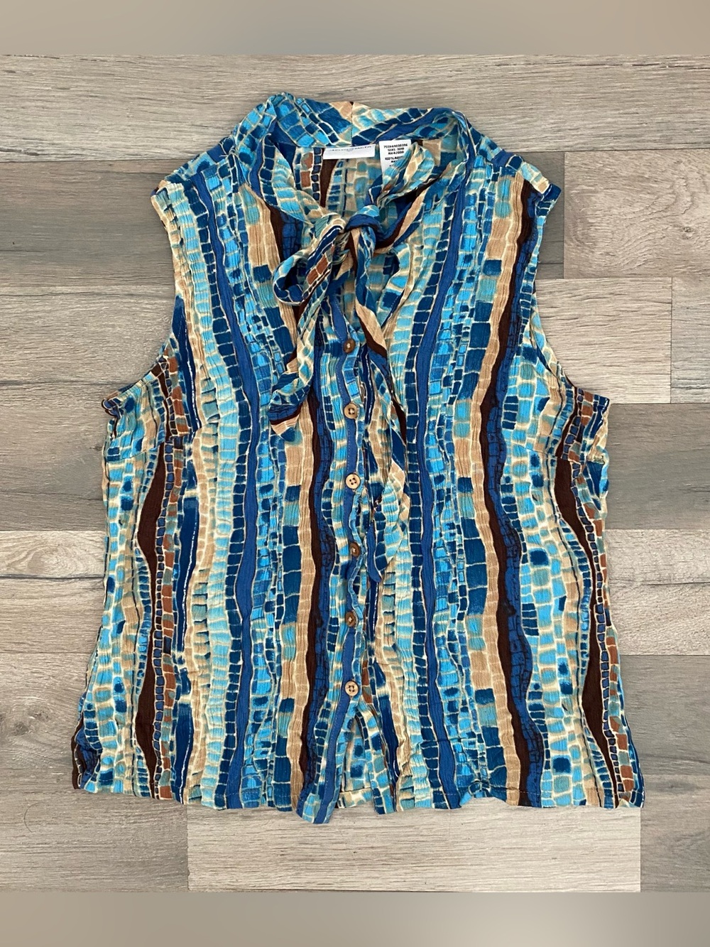 Vintage Y2K Jaclyn Smith Abstract Striped Rayon Sleeveless Tie Front Top M